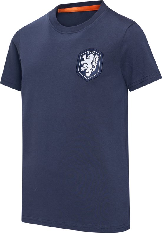 T-shirt Logo Équipe Néerlandaise Enfants - Taille 116 - Marine - Garçons & Filles - KNVB - Vêtements de Supporters - Football - Merchandising Officiel - Bleu Foncé