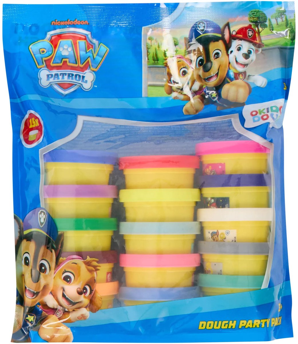 Paw Patrol Dough Party Pack – XL zak met 15 potjes klei – Speelklei voor kinderen – Creatief speelgoed met Chase, Skye & Marshall – Ideaal om uit te delen, knutselen of cadeau te geven – Huidvriendelijke klei voor uren speelplezier