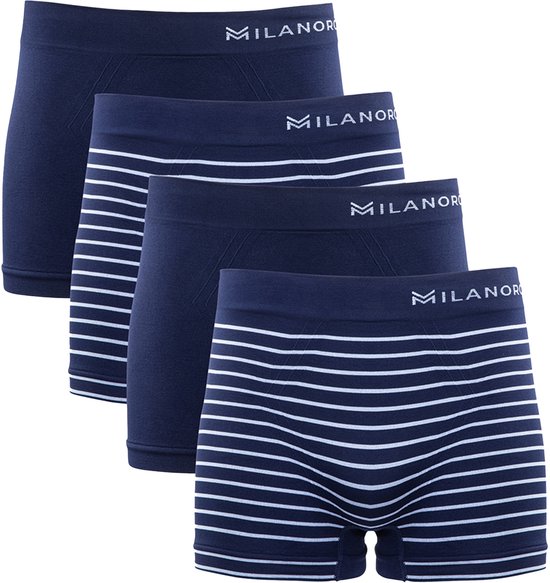 Milanoro - Lot de 4 boxers sans coutures - Blauw / Rayé Blauw - L