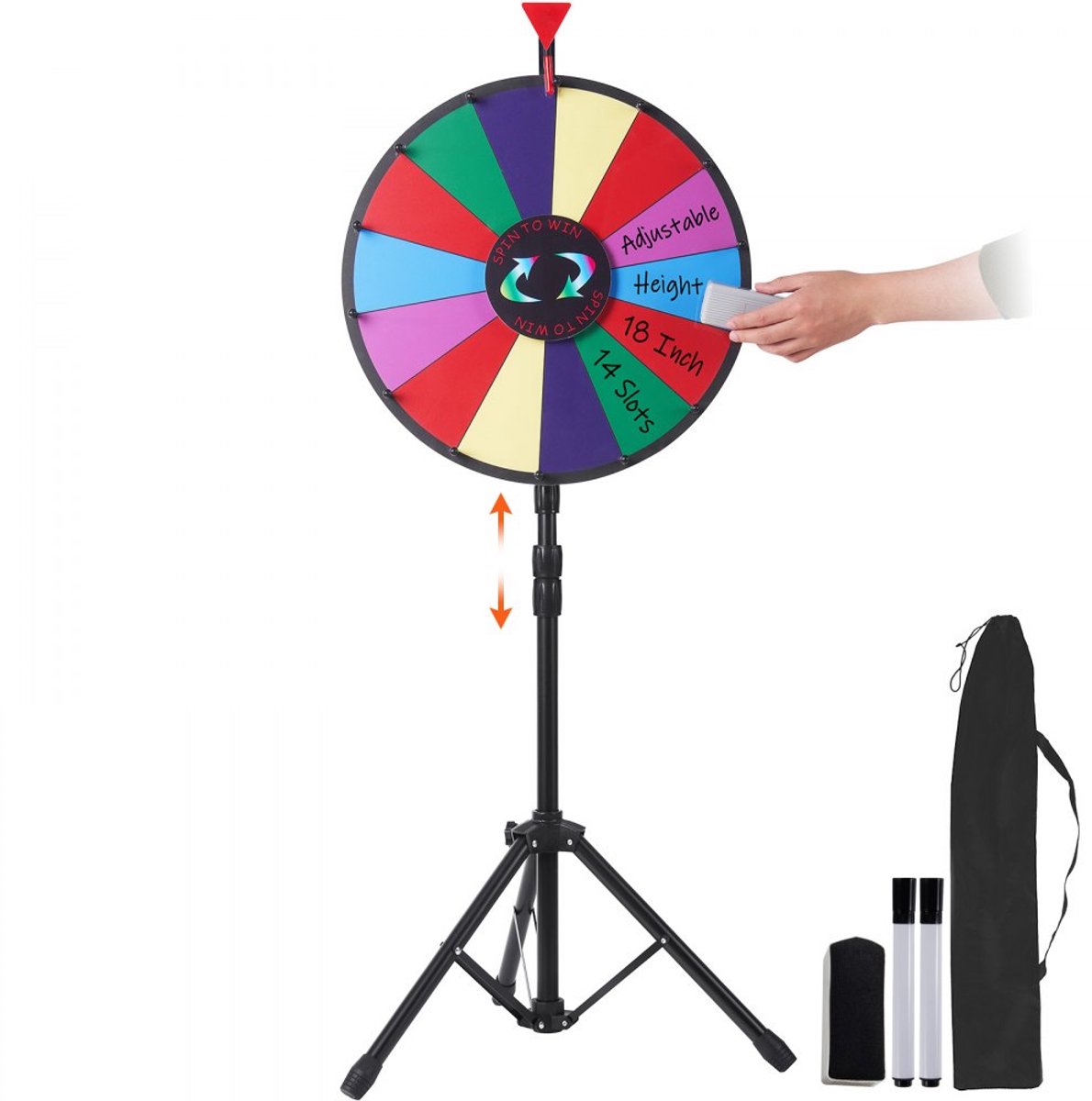 Prijzenwiel - Rad van Fortuin - 46 cm Diameter - Met Statief - Acrylplaat met PVC-schuim - Voor Loterijen en Spellen - Multicolor