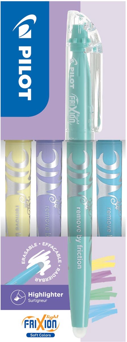 Pilot Frixion - Light Soft Set - 4 Kleuren - Soft Geel-Lila-Soft Groen-Soft Blauw - Uitwisbaar
