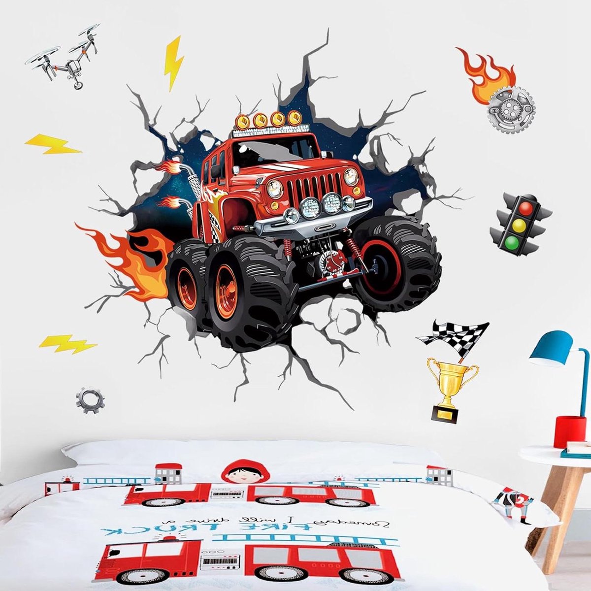 EGoods - Muursticker Auto's 3D Raceauto Voertuigen | Wanddecoratie Kinderkamer Jongens Babykamer | Speelkamer Deco