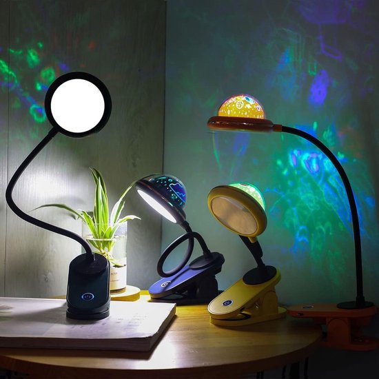 Kinderklemlamp, USB oplaadbare LED-klemleeslamp met sterprojectie, 4000k 360° aanraakgevoelige zwanenhalslamp voor op het nachtkastje, klemnachtlampje met ster (groen). van Merkloos — afbeelding 4