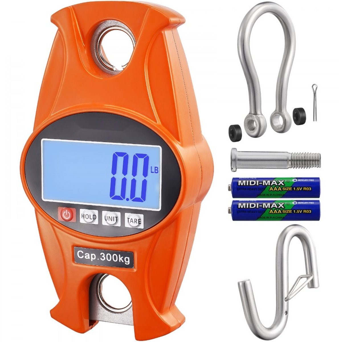 Kraanweegschaal - Digitale haakweegschaal - Capaciteit 0,15–300 kg - Nauwkeurigheid 0,05 kg - Eenheden kg en N - LCD-scherm - Draagbaar met haak - Industrieel