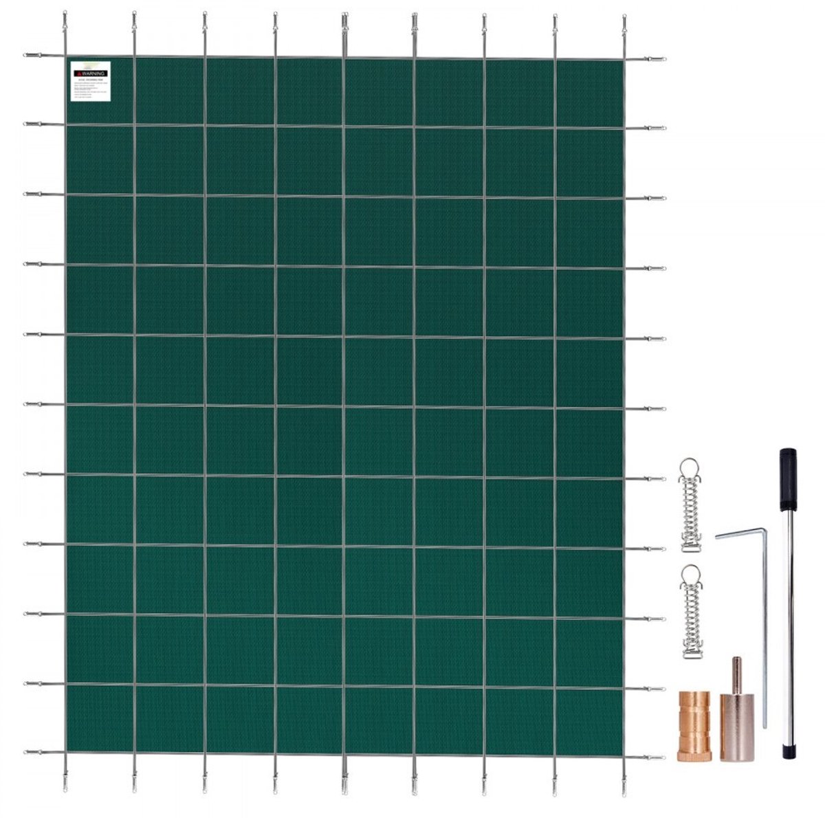 Zwembad veiligheidsafdekking - Inbouw Rechthoek - Afmeting 5,47 x 12,7 m - Geschikt voor zwembad 4,87 x 12,2 m - PP gaas - Puin- en sneeuwbescherming - Aardbouten van messing - Groen