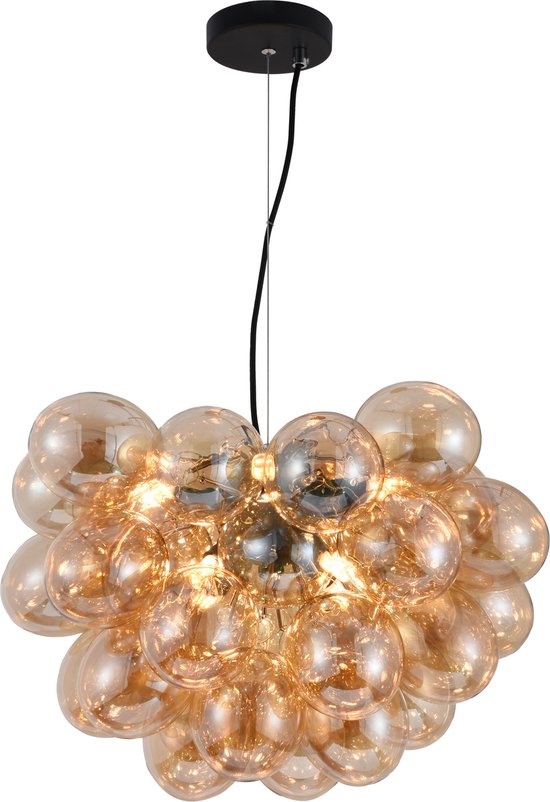 QAZQA Moderne hanglamp zwart met smoke glas 5-lichts - Hybrid