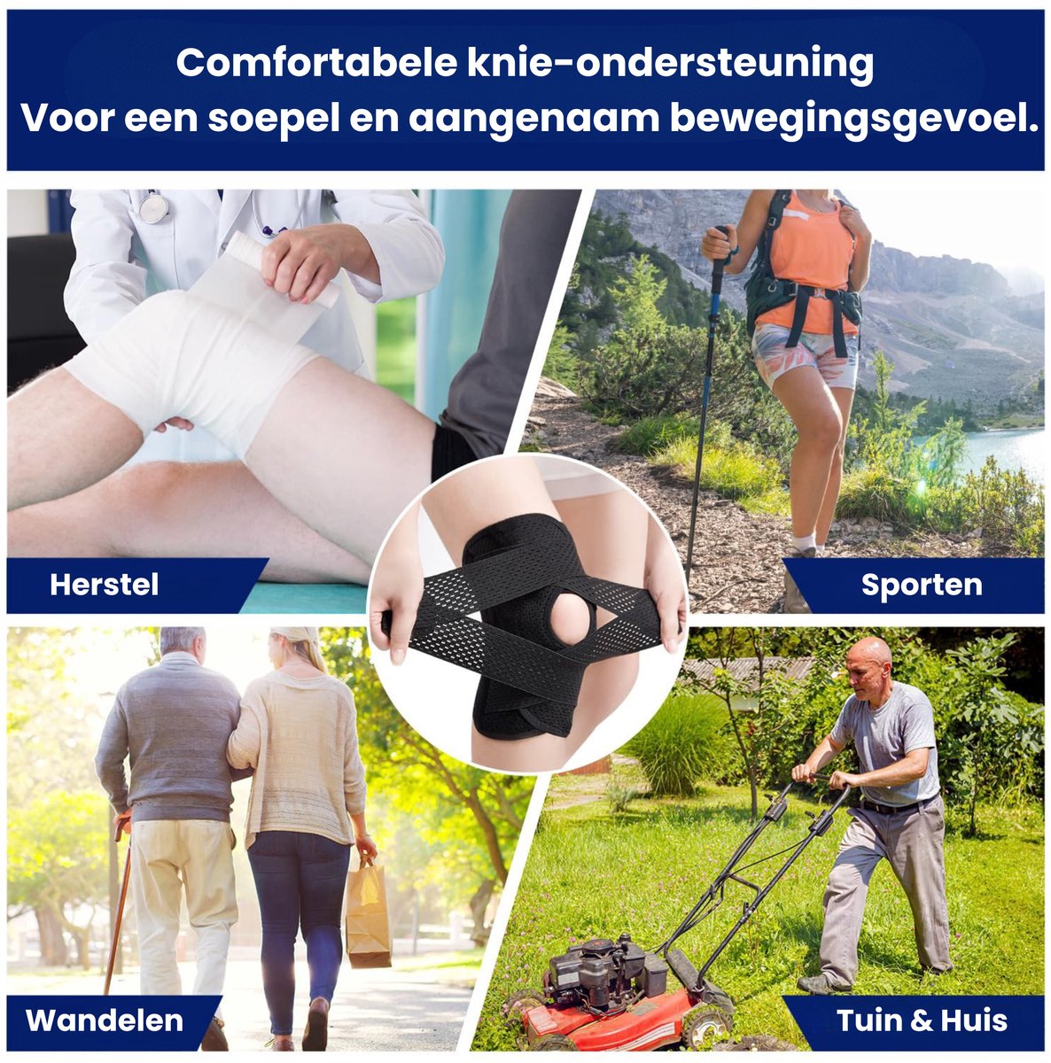 Kniebrace Verstelbaar - Kniebandage met Patella, Artrose en Meniscus Ondersteuning voor Heren en Vrouwen - Extra Steun en Stabiliteit bij Beweging - Ademend Neopreen - Comfortabele Compressie - Geschikt voor Sport en Dagelijks Gebruik — afbeelding 7