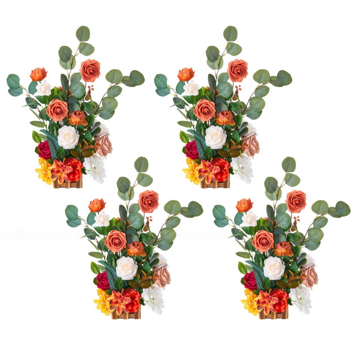 Kunstbloemstukken - Set van 4 - 45x25x25 cm - Bloemarrangement Tafelstuk - Voor Bruiloft & Feest - Tafel- en Huisdecoratie - Oranje