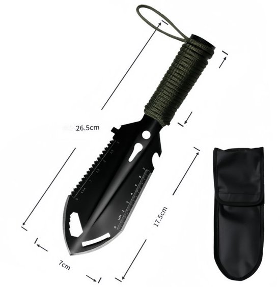 1 stuk - kleine survival schep - 9-in-1 mini kampeerschep - ultralichte rugzakschep - backpackuitrusting - voor wandelen, kamperen en survivaltassen - van roestvrij staal - zwart - 26.5×7cm van Hobright — afbeelding 2