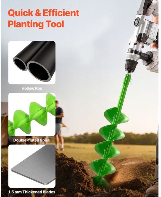 Grondboor - Paalboor-opzetstuk - Ø 15 x 80 cm - Aansluitmaat 20 mm - Voor hekpalen en tuingrond - Geschikt voor grondboormachines — afbeelding 4