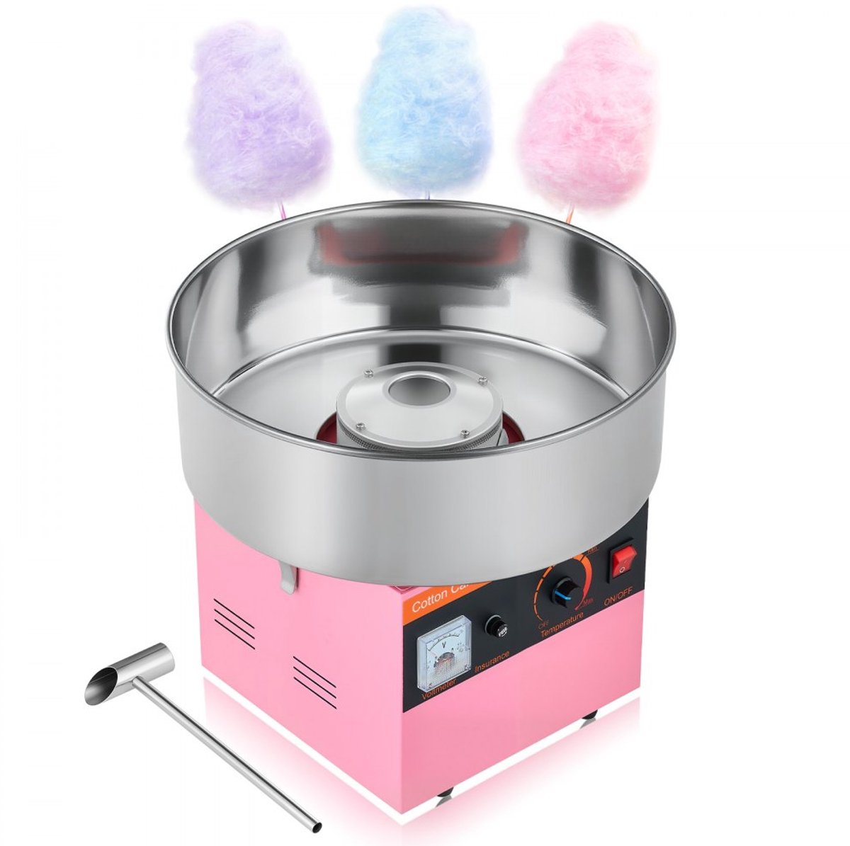 Suikerspinmachine - Elektrisch suikerspinapparaat - Vermogen 1000 W - RVS Kom 38 cm - Toerental 3500 tpm - Inclusief Suikerlepel - Roze