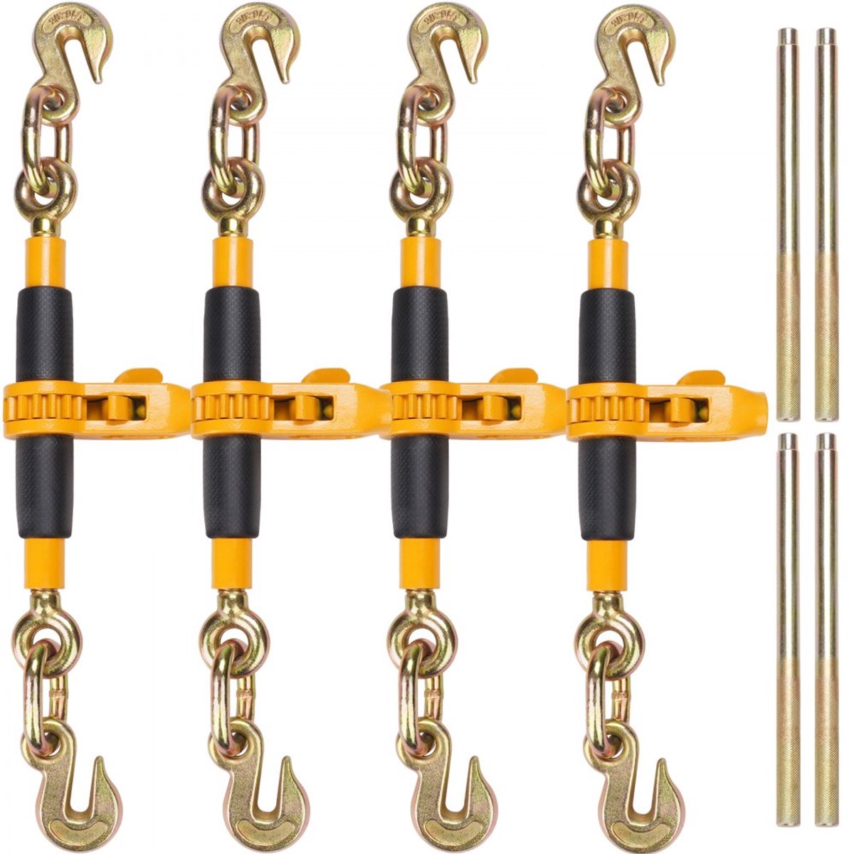 Ratelspanner voor Sjorketting - Kettingbinder - Voor 8–9 mm Ketting - WLL 3220 kg - Met Grijphaken - Set van 4 - Voor Transportkettingen, Aanhangwagens en Diepladers