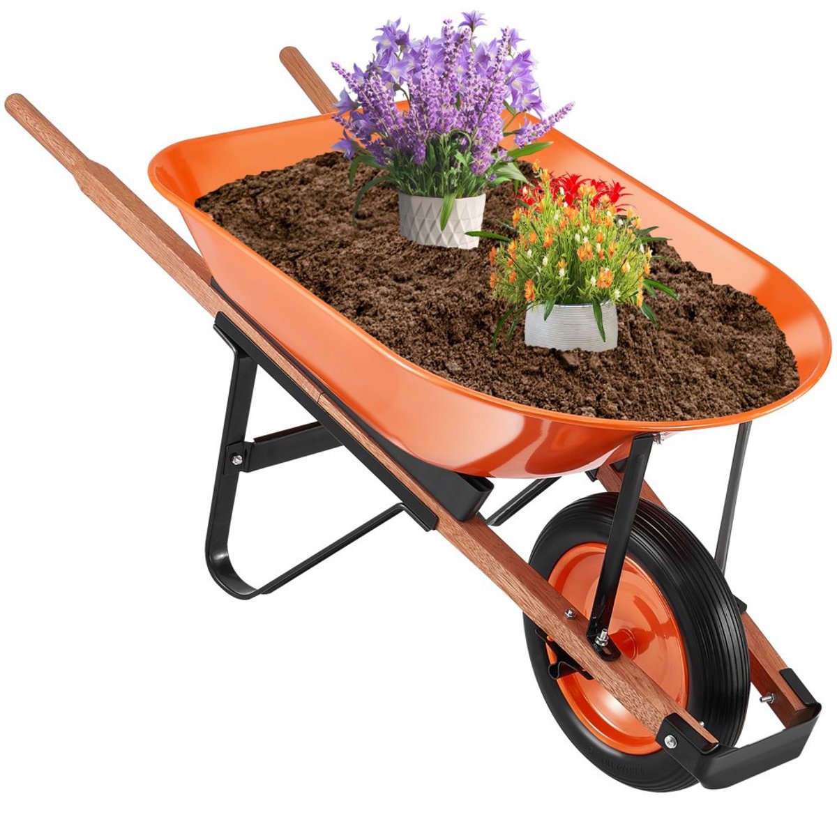 Kruiwagen - Eenwielige tuinkiepwagen - Inhoud 142 l - Draagvermogen 150 kg - Wiel 40,6 cm - Metalen handvat - Kiepbaar ontwerp