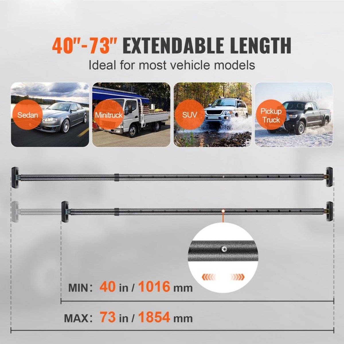 Laadstang / Cargo Bar voor kofferbak - Telescopisch - Verstelbaar 101,6–185,4 cm - Staal - Draagvermogen 100 kg - Met verschuifbare eindstop - Voor auto/SUV