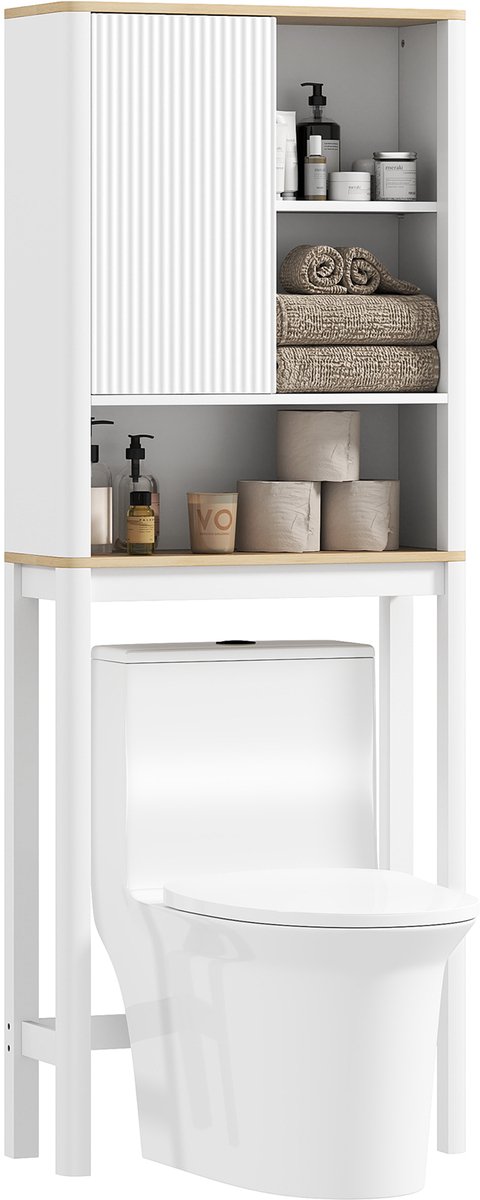 HOMCOM-WC-kast-MDF-65x25x170cm-Wit