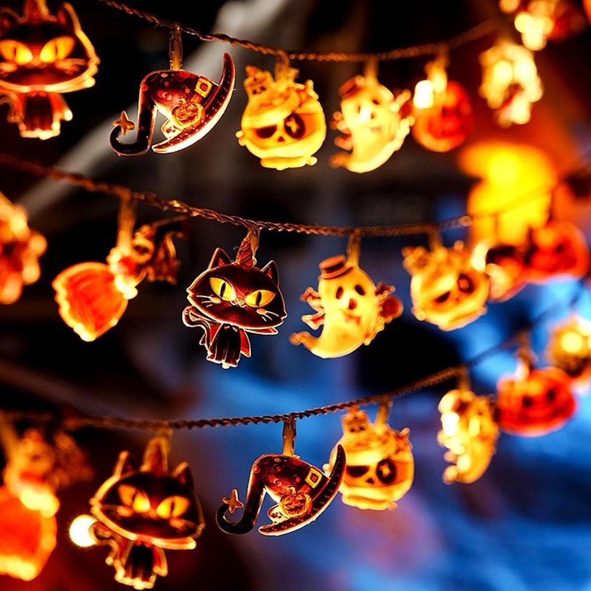 EGoods - LED Lichtsnoer Halloween Decoratie Pompoen Spook Kat Ontwerp Warmwit 1,5m 10 Lampen Batterij Binnen Halloween Feest