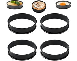 4 stuks - Anti-aanbak eierring - 10,2 cm muffinring - Cakevorm van roestvrij staal - Cakevorm met dubbele laag - Ronde cakering - Geschikt voor koken, bakken en frituren (zwart)