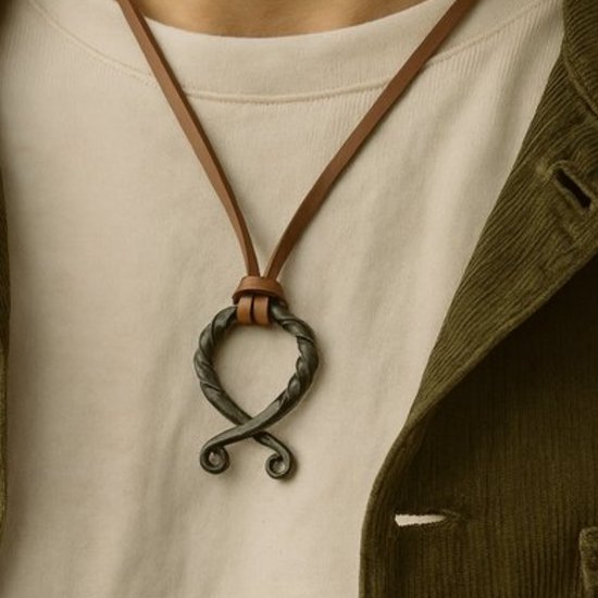 SpetngSake Lederen ketting met sluiting, zwarte rubberen