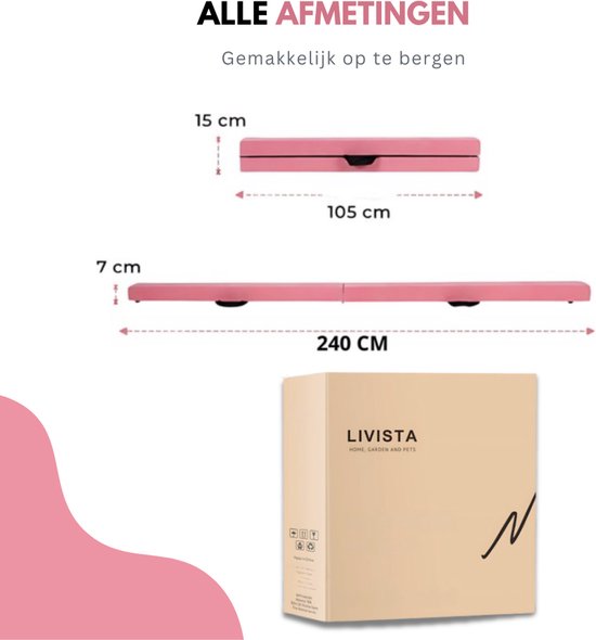 Livista Turnbalk - Voor thuis - Evenwichtsbalk - Balanstrainer - Balans speelgoed - Roze - 240 cm - Incl. draagtas - Thuis Turnen van Merkloos — afbeelding 5
