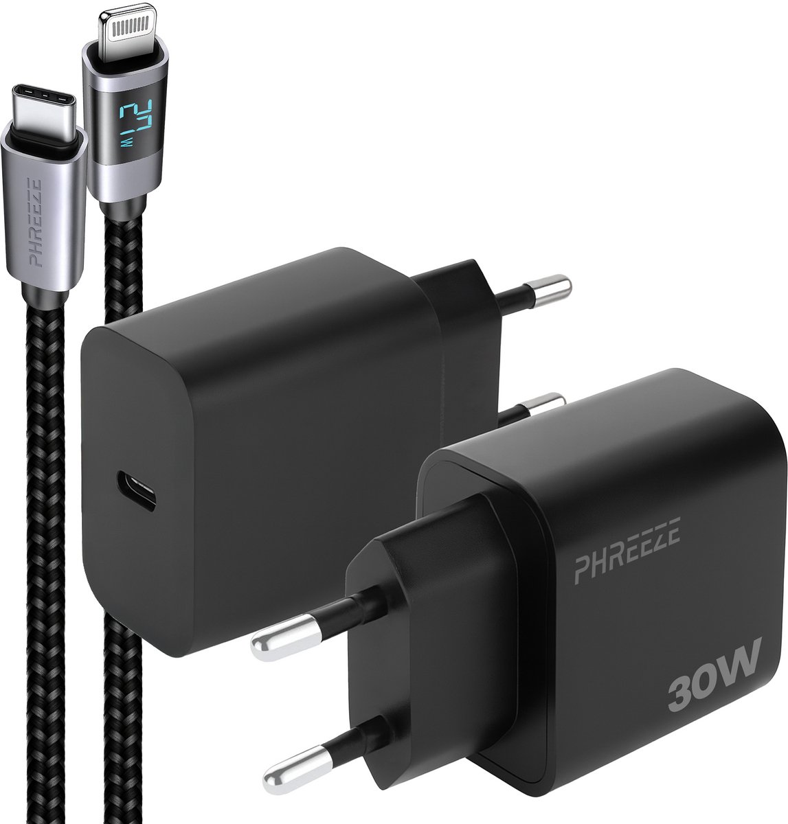 Phreeze usb C oplader geschikt voor iPhone en iPad - Met geschikt voor usb C naar Lightning kabel - Snellader 30w