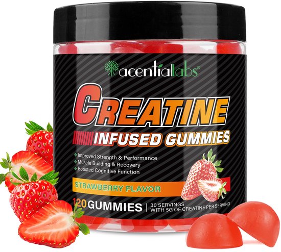 Creatine Monohydraat Gummies - 5g per portie - spiergroei - uithoudingsvermogen - aardbeismaak