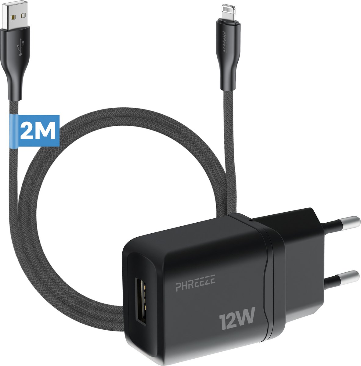 Usb adapter - Geschikt voor usb naar Lightning kabel - 2 meter - Oplader geschikt voor iPhone iPad AirPods met Lightning - Usb stekker