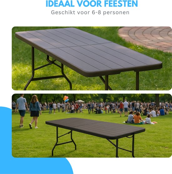 Livista Luxe Klaptafel 180x70 cm - Inklapbare Tafel - Opvouwbare Campingtafel & Stevige Tuintafel - Draagkracht tot 250 kg - Vouwtafel - Antislip en Weerbestendig -Handig voor Feest, Tuin of Camping van Livista — afbeelding 3