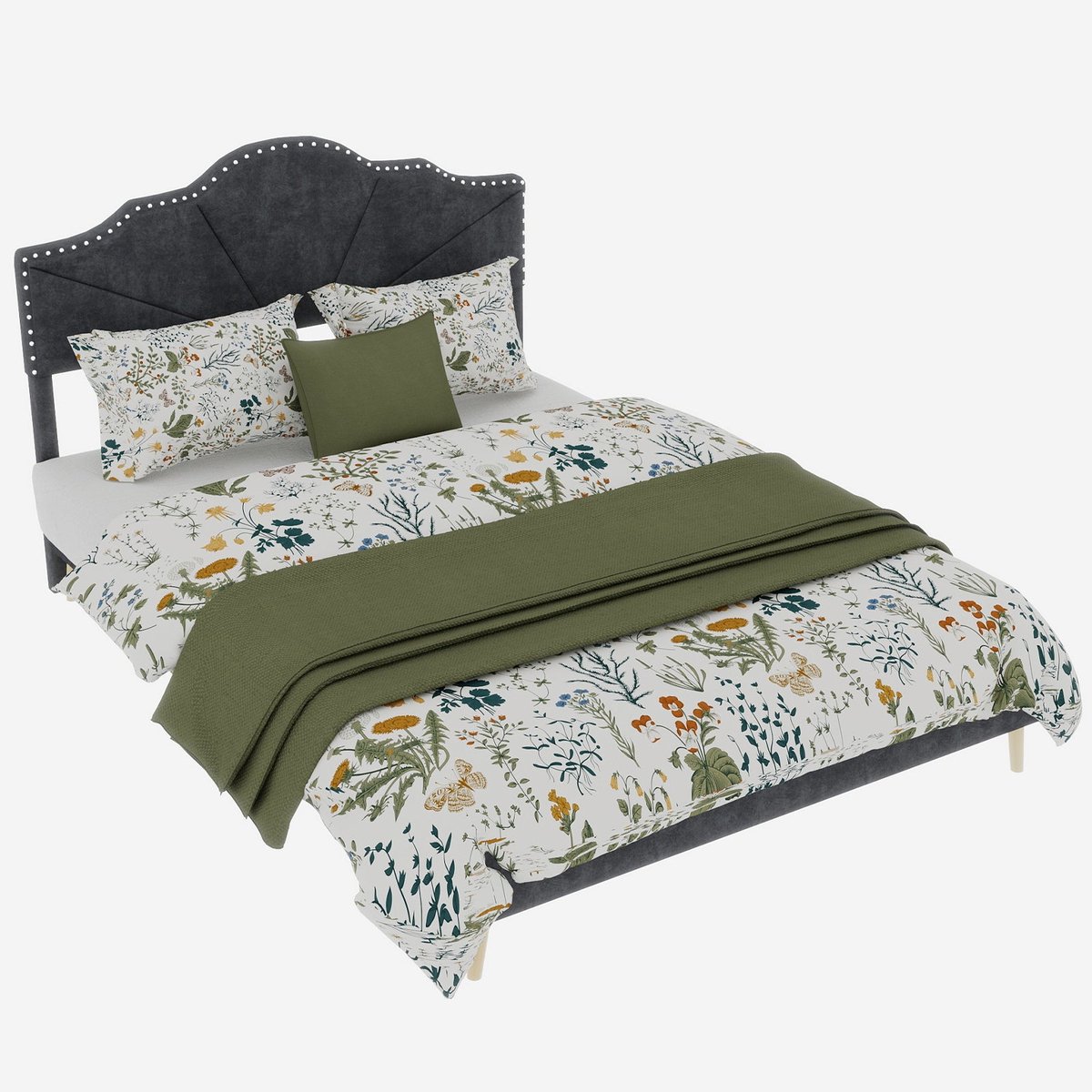 Merax Gestoffeerd Bed 160x200 - Fluwelen Stof Grijs - Modern Design - Metalen Frame - Houten Lattenbodem - Zonder Matras