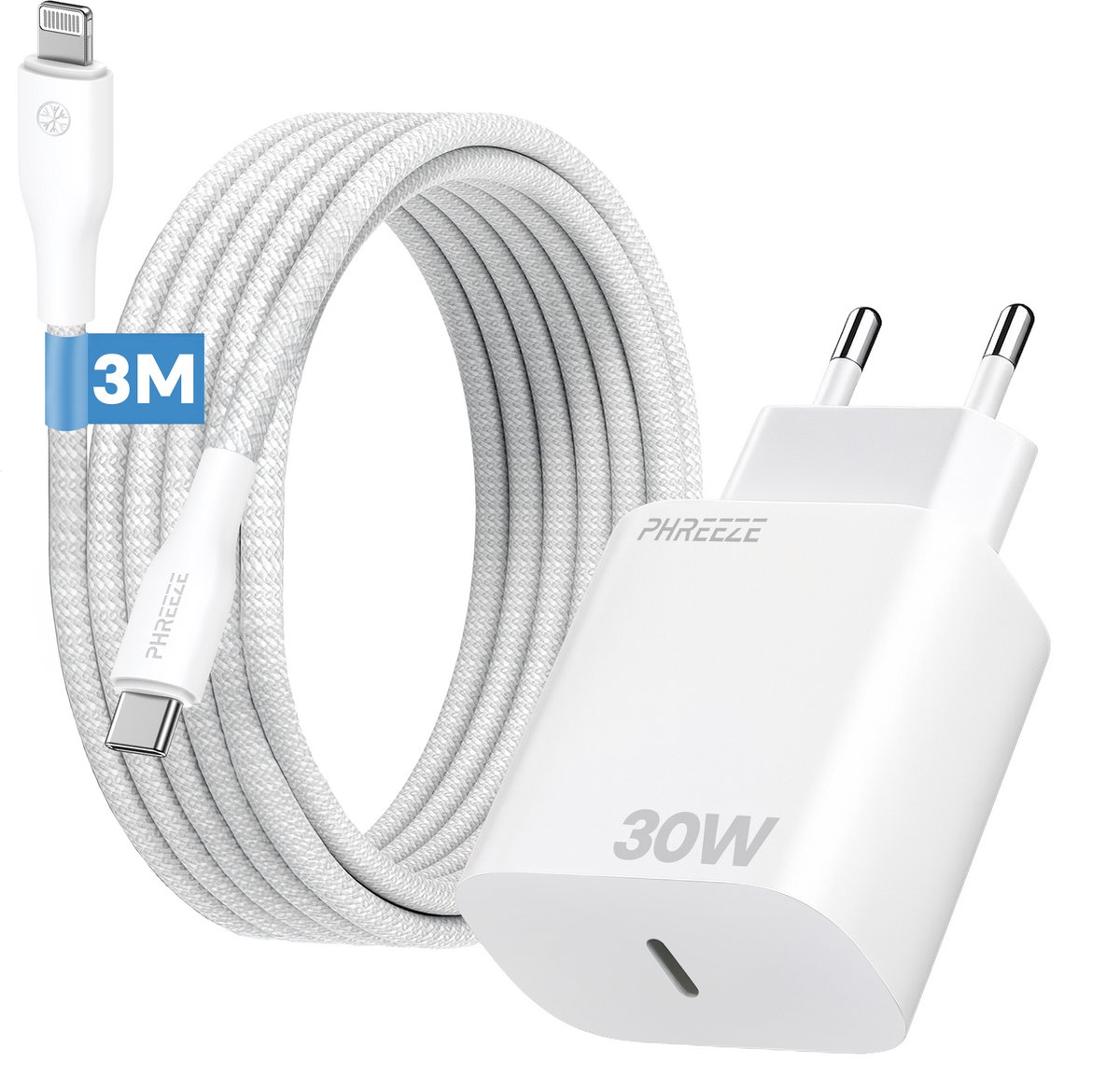 Usb C snellader geschikt voor iPhone 14 13 12 11 X 8 7 SE - 3 meter - 30W Power Delivery adapter met lange kabel