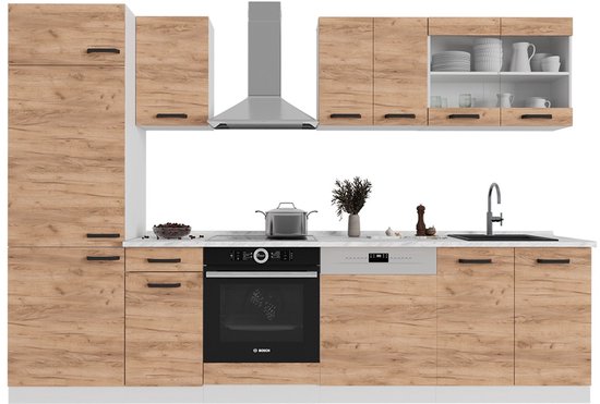 Vicco Küchenzeile Küchenblock Einbauküche R-Line 300 cm Landhaus Weiß
