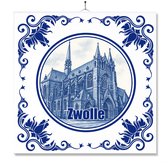 Tegel Met Opdruk | Zwolle | Delft Blauw | Cadeau | Inclusief Geschenkdoos | Standaard | Ophangsysteem