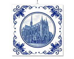 Tegel Met Opdruk | Zwolle | Delft Blauw | Cadeau | Inclusief Geschenkdoos | Standaard | Ophangsysteem