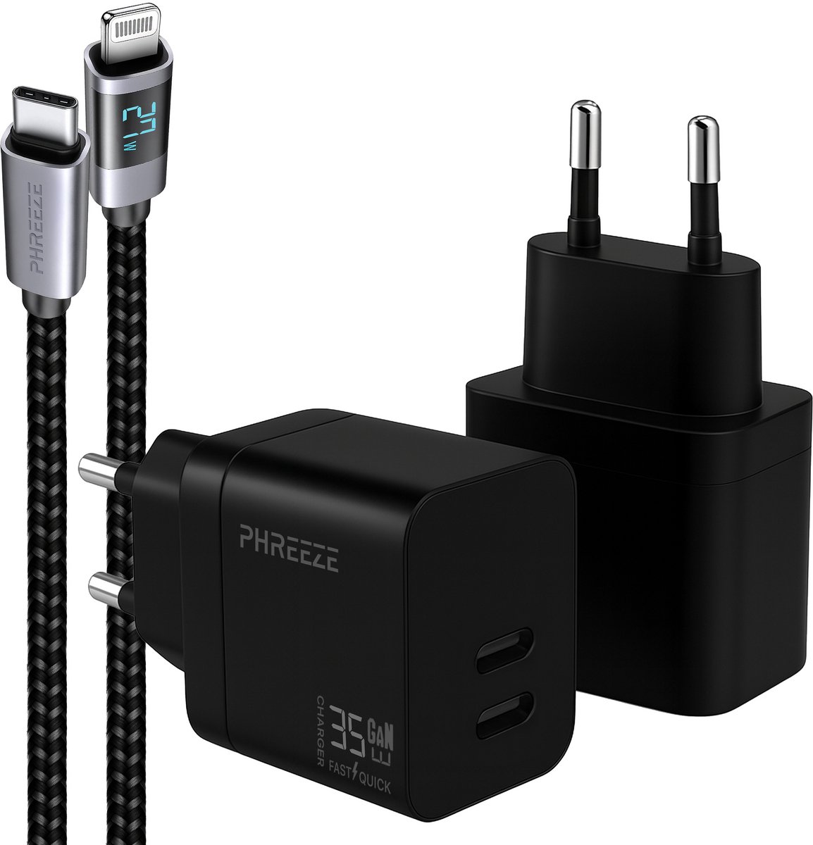 Usb C power adapter 2 poorten geschikt voor iPhone iPad Lightning snellader - 1 meter