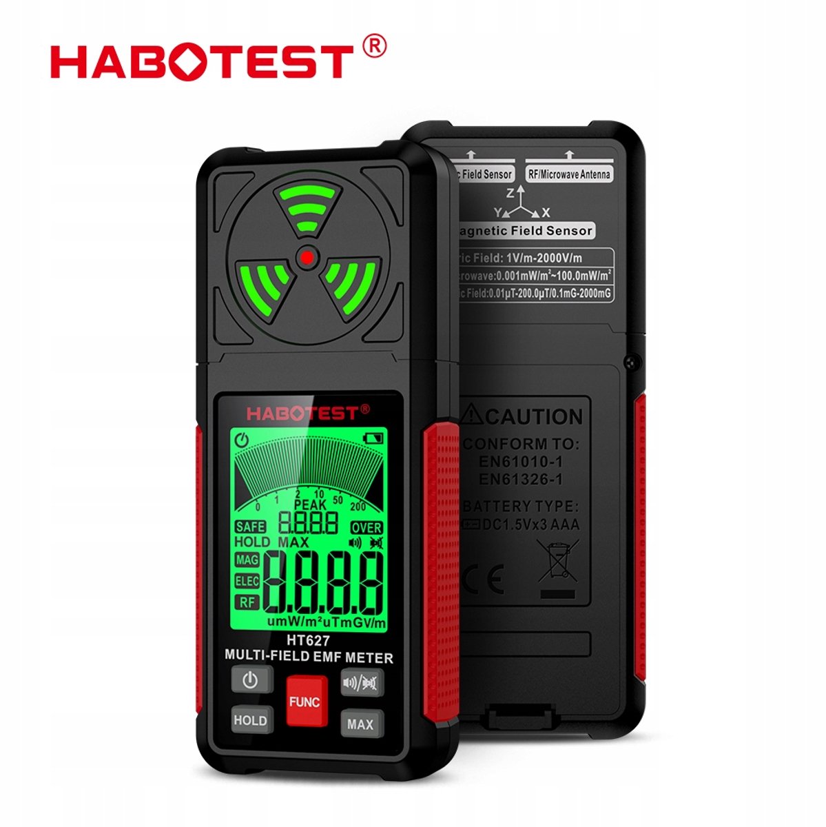 Habotest HT627 - Elektromagnetische Veldmeter (EMF) - Stralingsmeter - Meet Elektrisch, Magnetisch & RF Veld - LCD Display