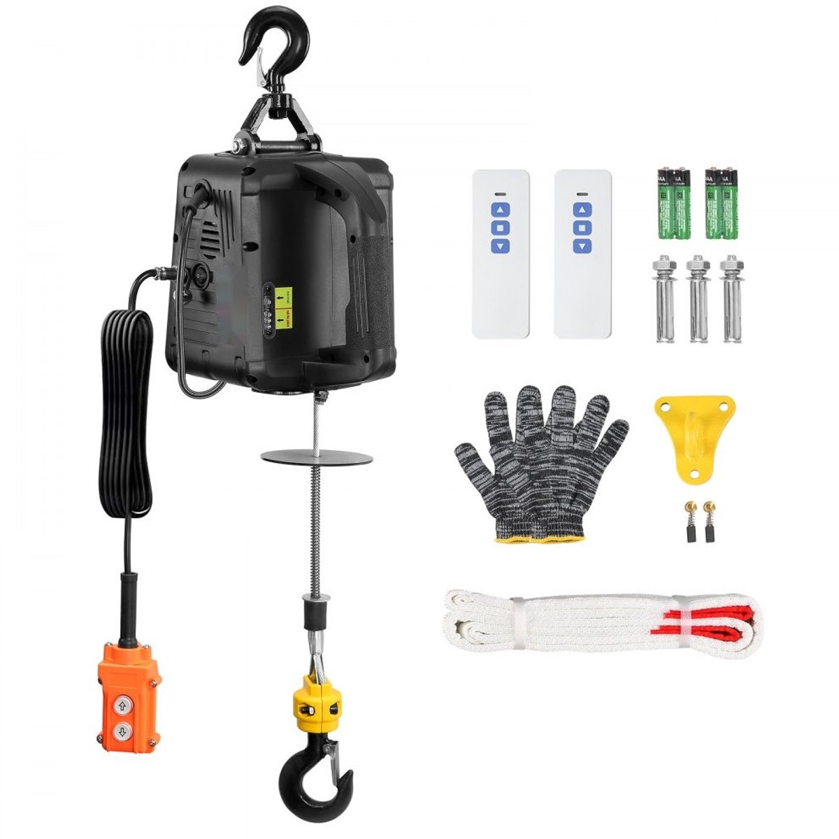 Elektrische lier/kabeltakel - Motorlier 3-in-1 - Hefvermogen 498,95 kg - Hefsnelheid ≥ 4 m/min - Hefhoogte 7 m - Vermogen 1500 W - Drie bedieningsmodi handmatig/snoer/draadloos