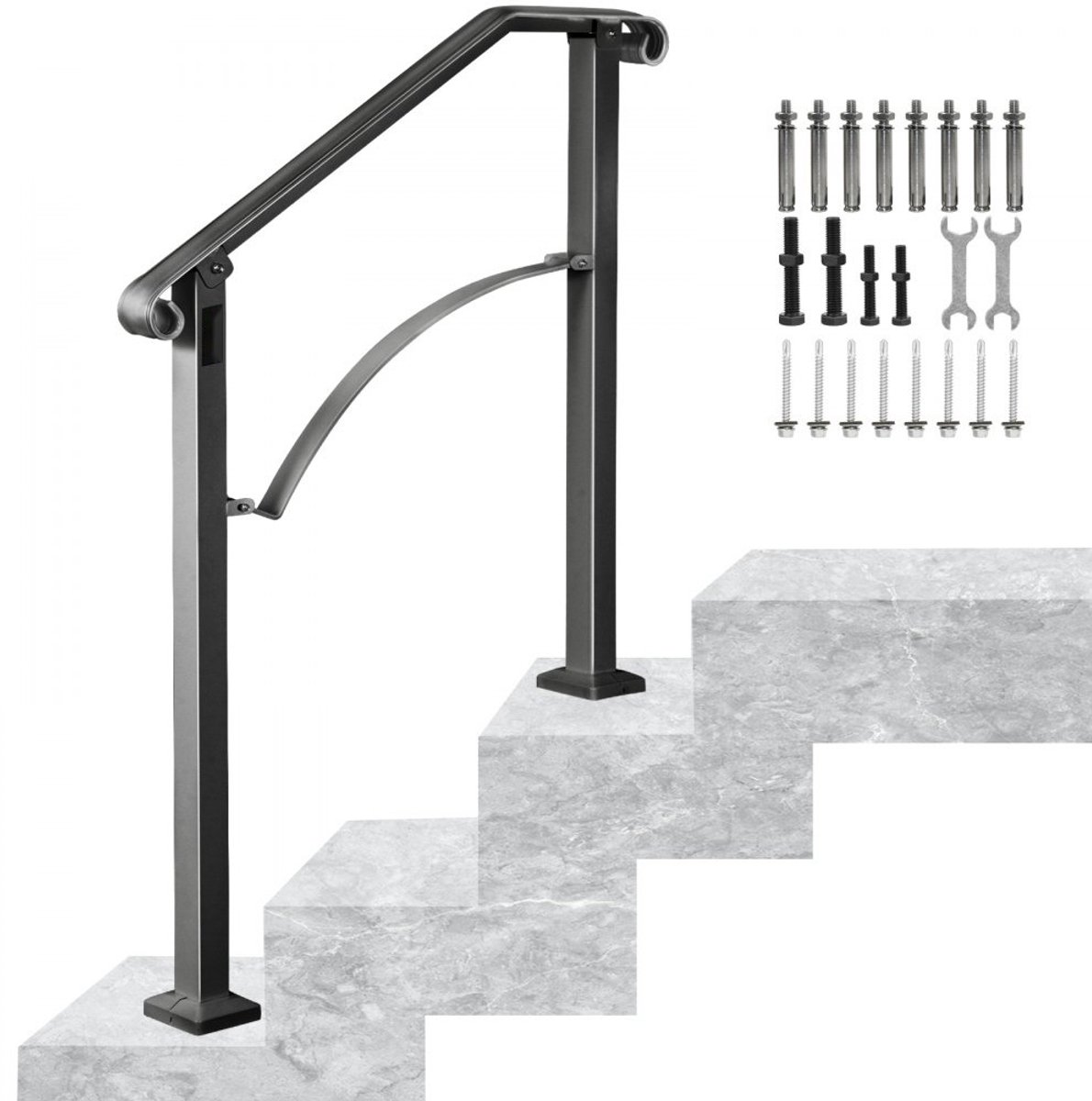Trapleuning smeedijzer - Handgreep voor 2-3 treden - Lengte 37 cm - Afstand tussen palen 71 cm - Voor binnen & buiten - Zwart