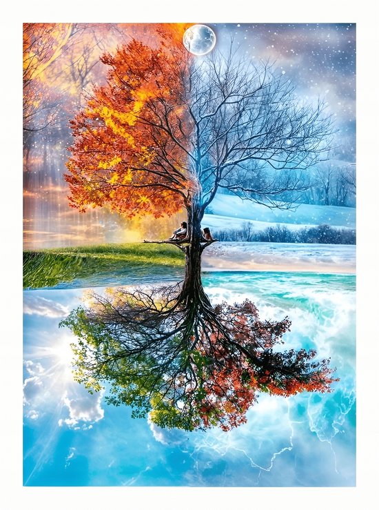 NEWENMO 5D Diamant Schilderij – Levensboom | 30x40 Cm | Volledige Ronde Boor, Glow-in-the-Dark – DIY Muurdecoratie Voor Volwassenen & Kids