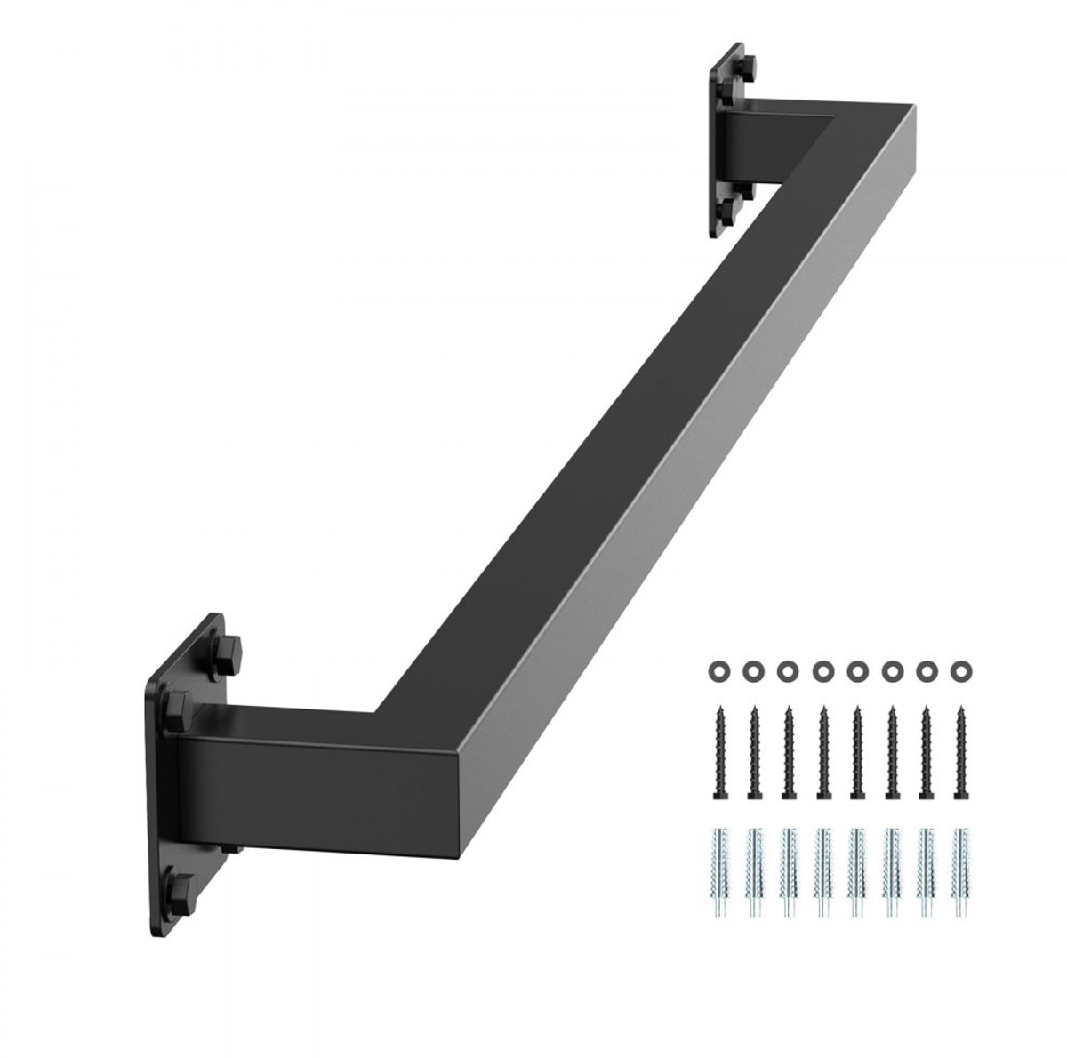 Trapleuning - Wandleuning - Lengte 91 cm - Draagvermogen 113 kg - Vierkante Buis - Voor Binnen - Industrieel - IJzer - Zwart
