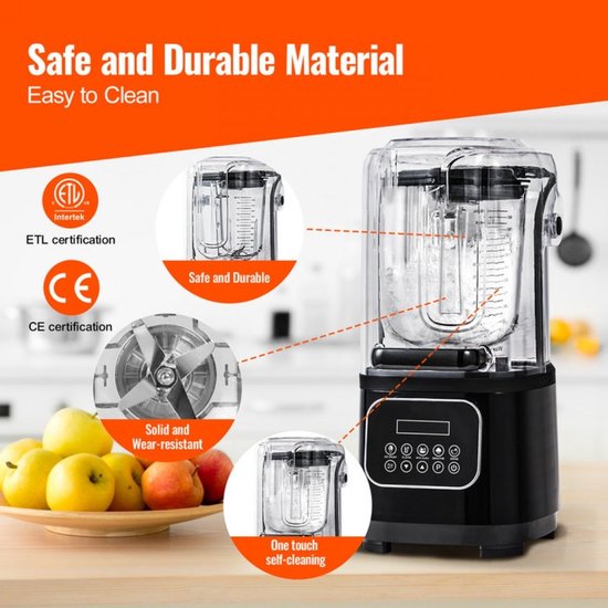 Professionele Blender - Horeca Blender - Capaciteit 2 L - Met Beschermkap - Glazen Kan - 9 Snelheden & 5 Functies - Voor Smoothies & Shakes - Zwart — afbeelding 4