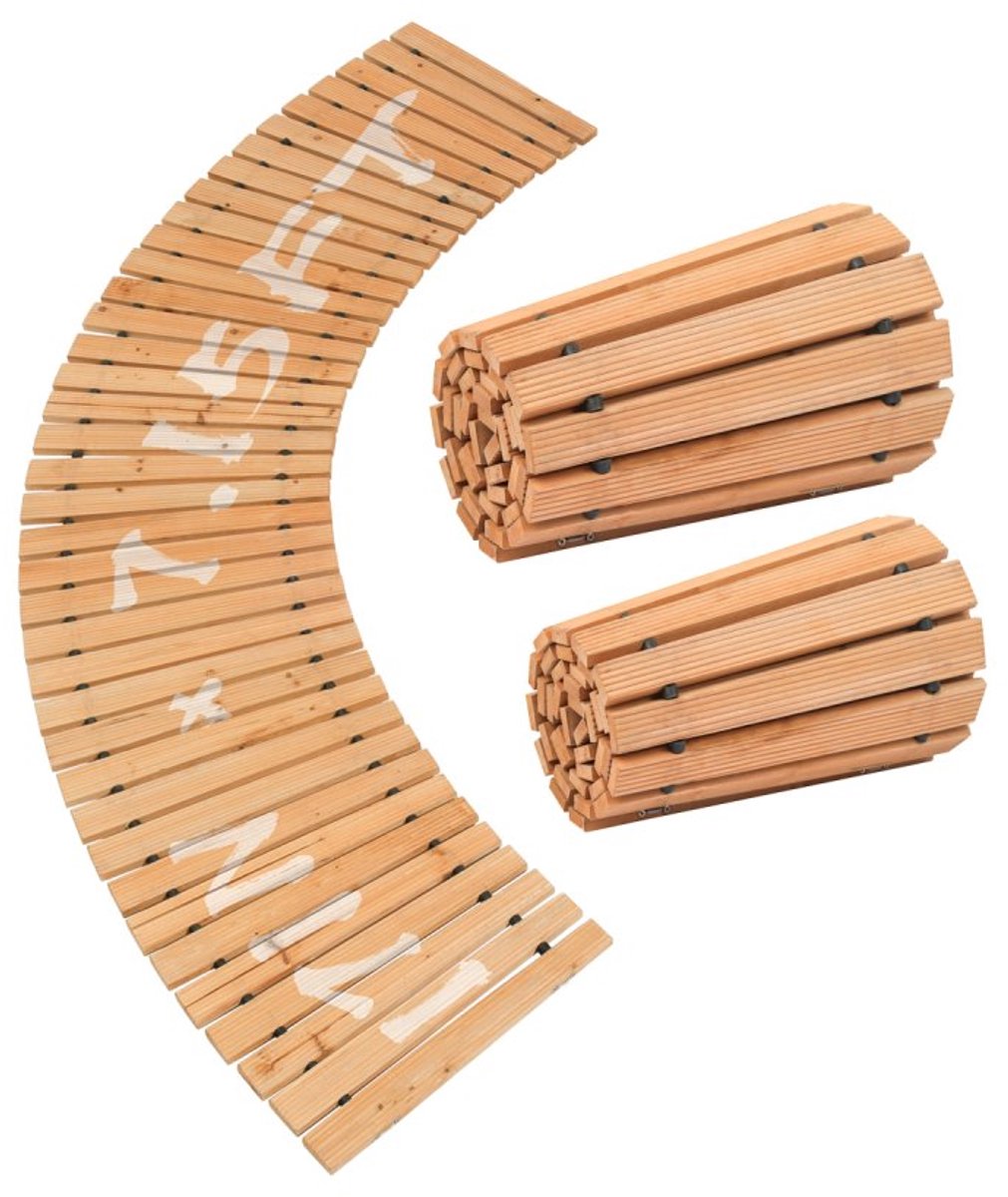 Oprolbaar Houten Tuinpad - Looppad 218x43 cm - Cederhout - Staalkabelverbinding - Flexibel Uitrolbaar Ontwerp - Voor Tuin, Terras en Strand