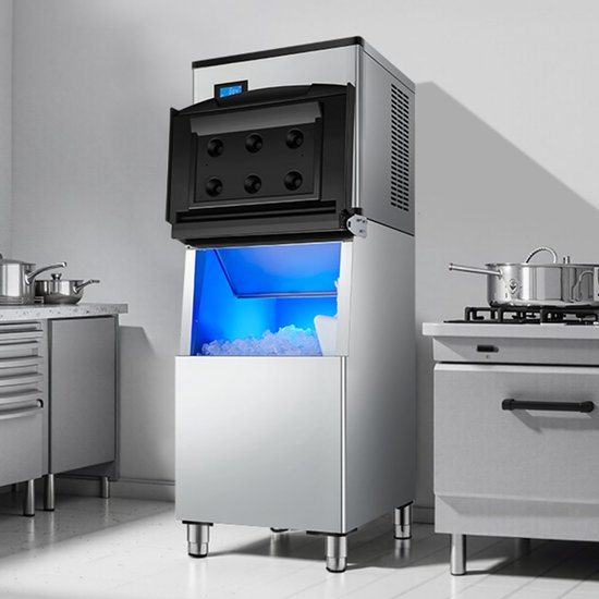 Commerciële ijsmachinekop - Kopunit (alleen kop) - Capaciteit 136 kg/dag - Roestvrij staal & PE-kunststof - Slim bedieningspaneel - Reiniging met één knop - Zilver van Merkloos — afbeelding 4