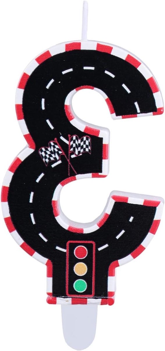 EGoods - Taarttopper Raceauto's Rood Wit Verjaardagskaars voor Jongensfeest - Autonummer - Feestdecoratie