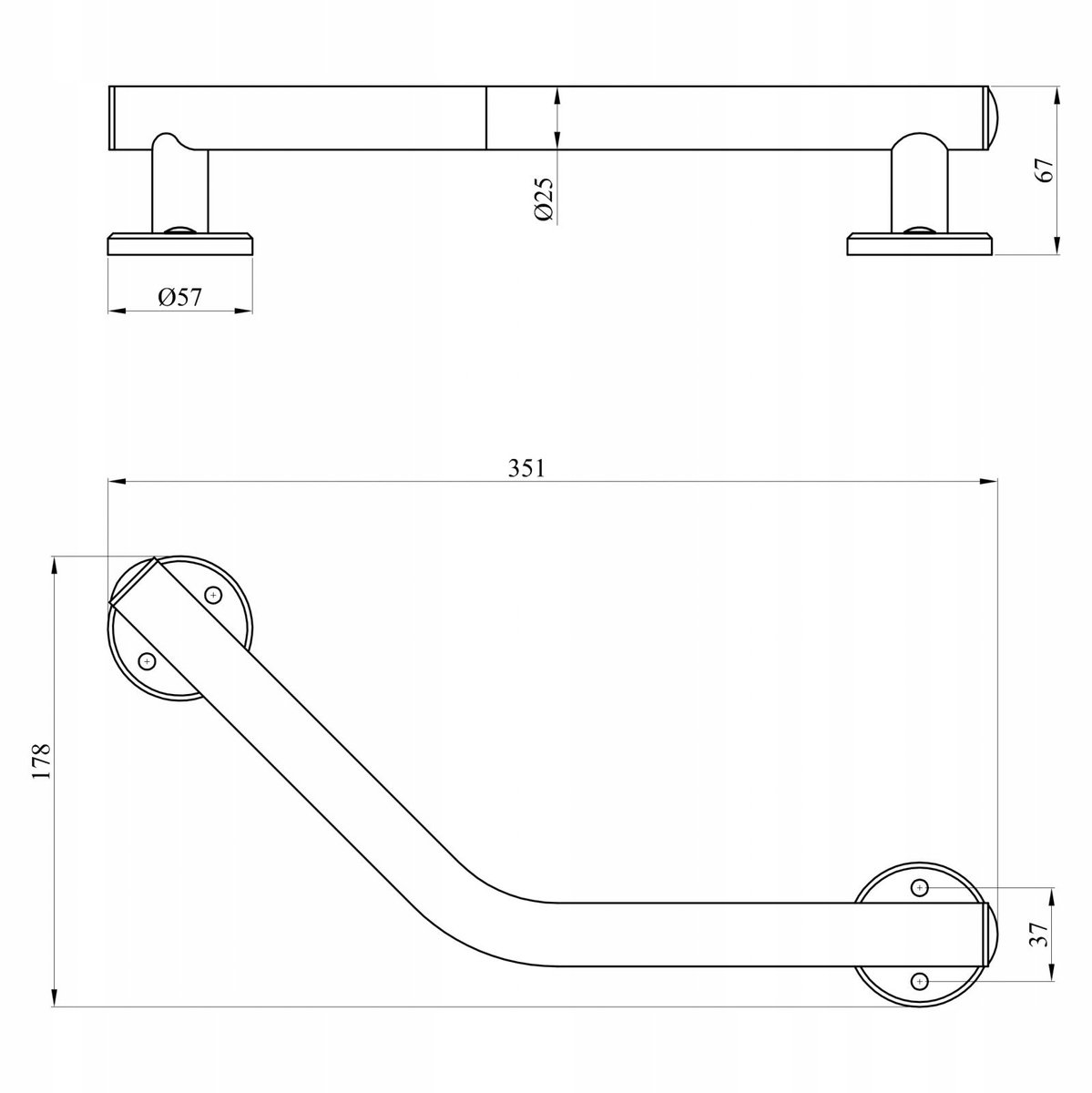 Zwarte Hoeksteun 35 cm - Roestvrij Staal