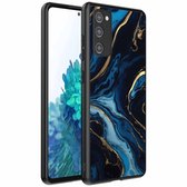 Geschikt voor Samsung Galaxy S20 FE Telefoonhoesje met marmer opdruk - TPU backcover case gold blue marble design - Goud Blauw - Smartphonica geschikt voor Samsung Galaxy S20 FE