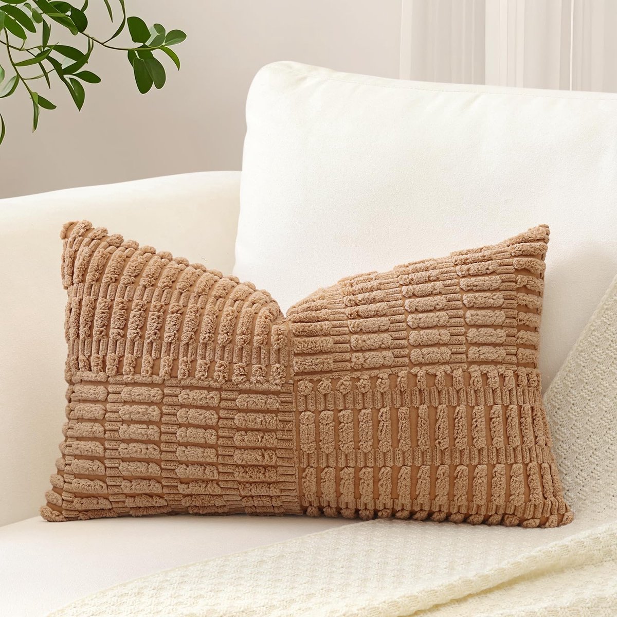 Unyqoos Decoratieve bruine corduroy kussensloop met uniek gestreept patroon 40x60 cm