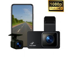 Lefairy dashcam voor auto en achteruitrijcamera- WiFi app - 3 inch scherm - Full HD - G sensor - 24 uur bewaking