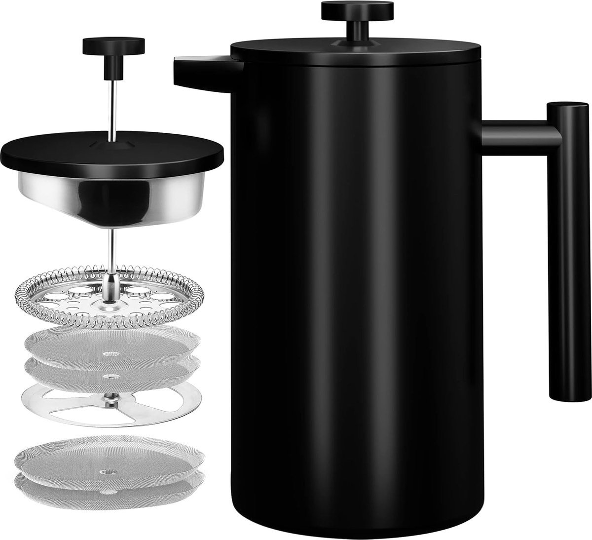 Stunq® Press Coffee Maker 12 oz - 350 ml (2 kopjes) - Koffiezetapparaat met drievoudig roestvrijstalen filter en geïsoleerde wanden - Zwart