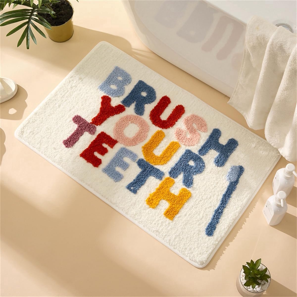 Stunq® TPR antislipbadmat voor kinderen, zachte pluche microvezel badkamermat, superabsorberend kort pluche tapijt, poets je tanden badmat, wasbaar voor keukendeurmat (50 x 80 cm)