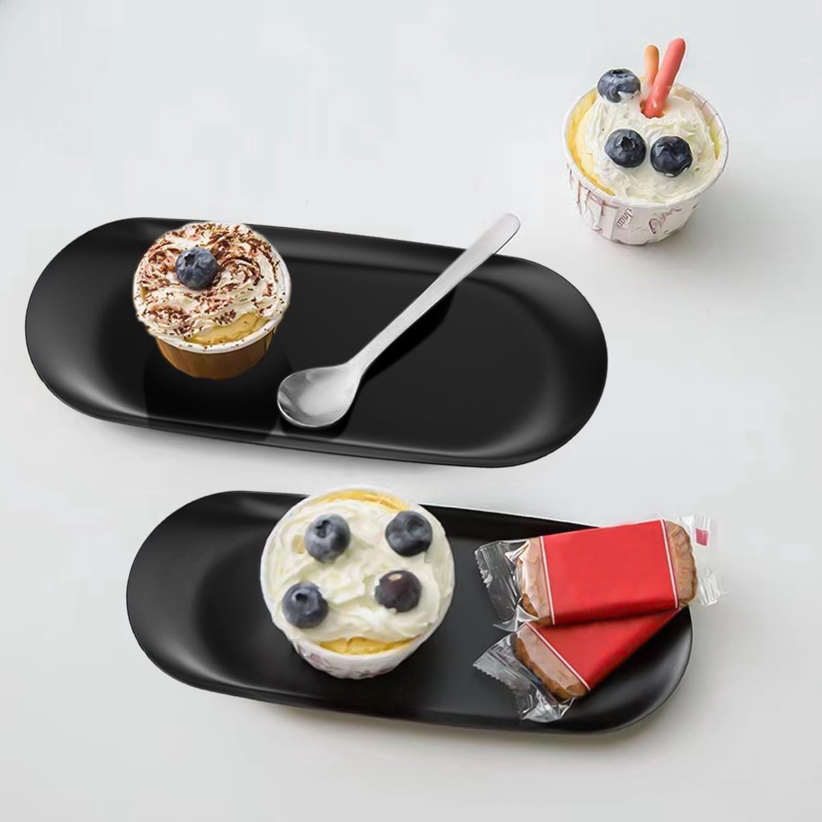 Stunq® 2 stuks decoratieve dienbladen van roestvrij staal, desktop-opbergdienblad, opbergdienblad, zwart dienblad, kan worden gebruikt voor sieraden, snacks, fruit enz.