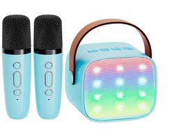 Karaokemachine - Wordt geleverd met 2 karaokemicrofoons - Premium Mini Karaokemachine - Kinderkaraokemachine met microfoon - Kinderdagcadeau/speelgoed - Geschikt voor kinderen van 3-12 jaar oud - Muziekluidspreker -Blauw